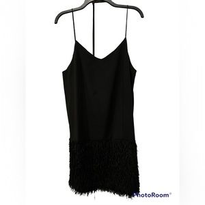 V-Neck Black Strap Shift Formal/Cocktail/Wedding Dress with Fringe Bottom